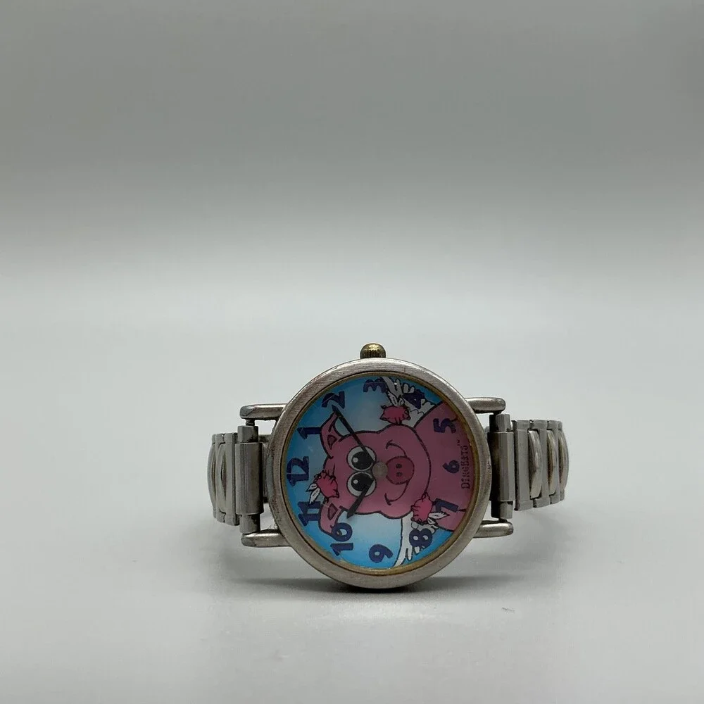 Dingbats PP00070 Womens Watch 29mm Pink Pig Dial Silver Tone New Battery